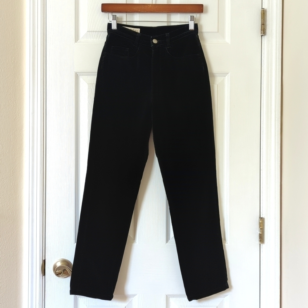 Banana Republic 90's Vintage High Waisted Slim Straight Leg Velvet Pants Black 2